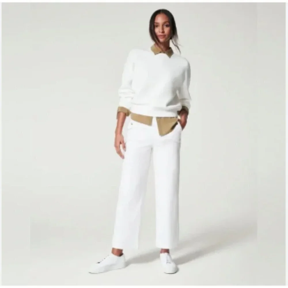 SPANX Stretch Twill Cropped Pant Wide Leg Parchment - Picture 3 of 13